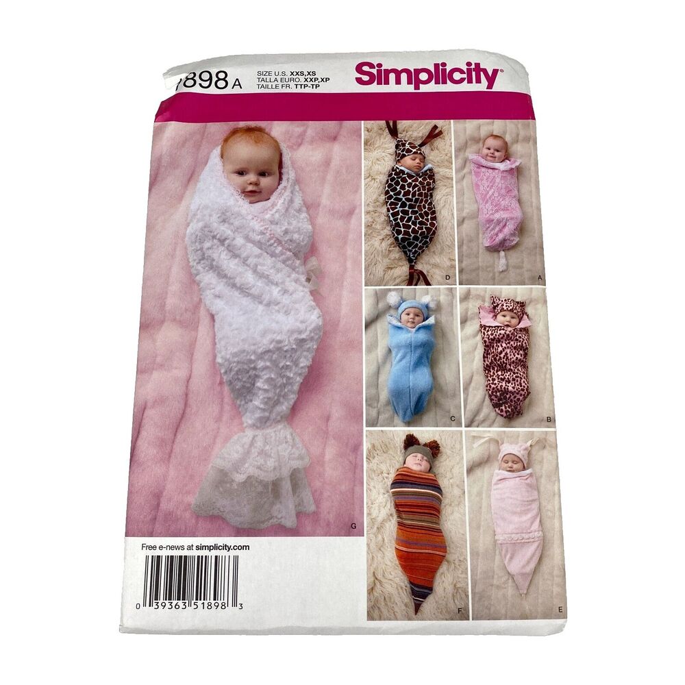 Simplicity 1898 XXS-XS Babies Costume Swaddling Sacks Hats Sewing Patterns UNCUT